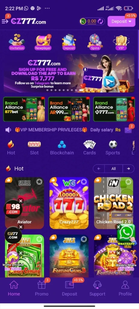 cz777 game - this image shows home screen with all popular games.