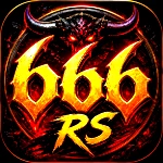 "Premium 666RS game icon featuring a golden 666 logo with bold metallic styling, glowing red accents, and a dark demon-themed background. A horned demonic face with fiery eyes appears above the logo, surrounded by molten lava effects and a circular emblem, creating a powerful and high-energy gaming identity."