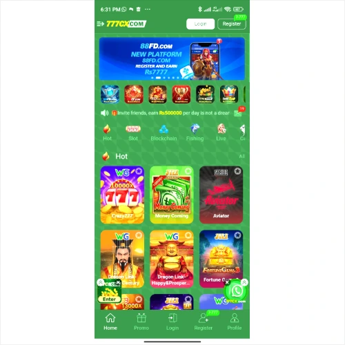 the image is reoresenting the game home screen of 9777cx game