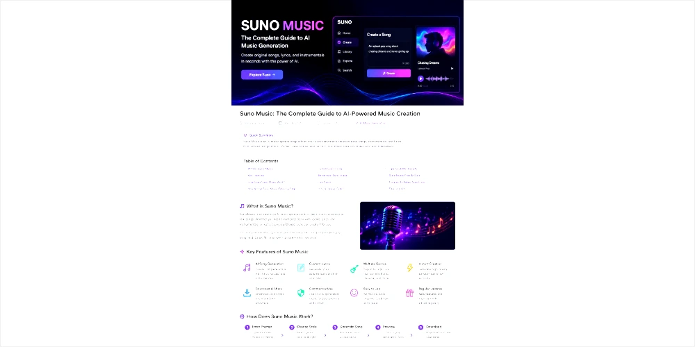 W THE IMFORMATION ABOUT SUNO MUSIC APP AND PRESENT THE HOME SCREEN