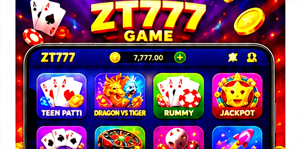 ZT777 Game dashboard displaying game categories and user-friendly navigation