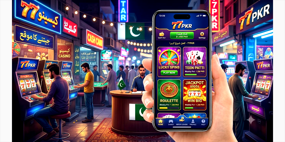 this is 77PKR Game homescreen image, where Digital Wins Meet the Pakistani Market Vibe.