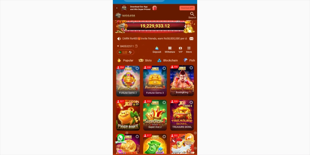 A mobile phone screen shot, derived from IMG-20260713-WA0083_2.WEBP displays the online gaming platform WGS456.