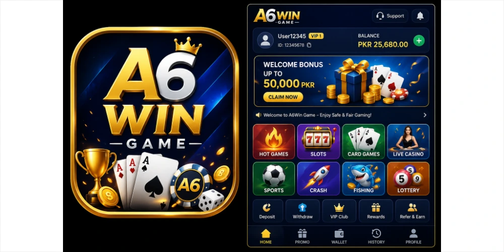 A6Win Game home screen showing the main dashboard and navigation interface