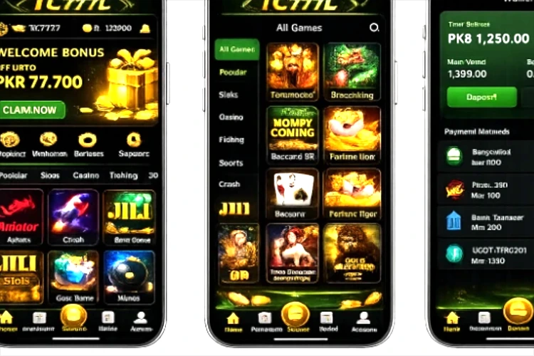 B555 Game APK download  homscreen  with modern green yellow golden and black design to show the rewards bonuses and promotions