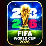 FIFA World Cup Final 2026 icon featuring the World Cup trophy with a football stadium background.