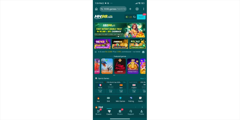 hh98 Game app icon with premium gold casino logo