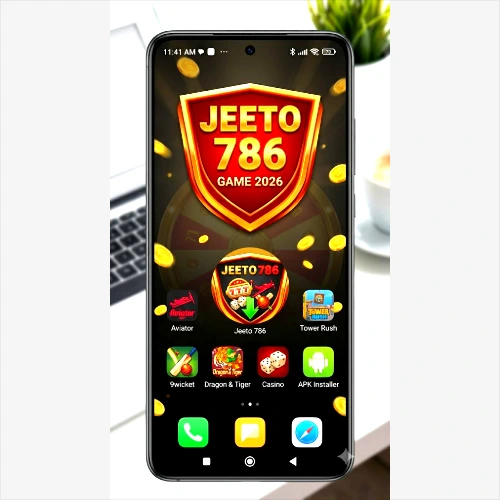 Smartphone displaying JEETO786 Game 2026 APK installed on the homescreen