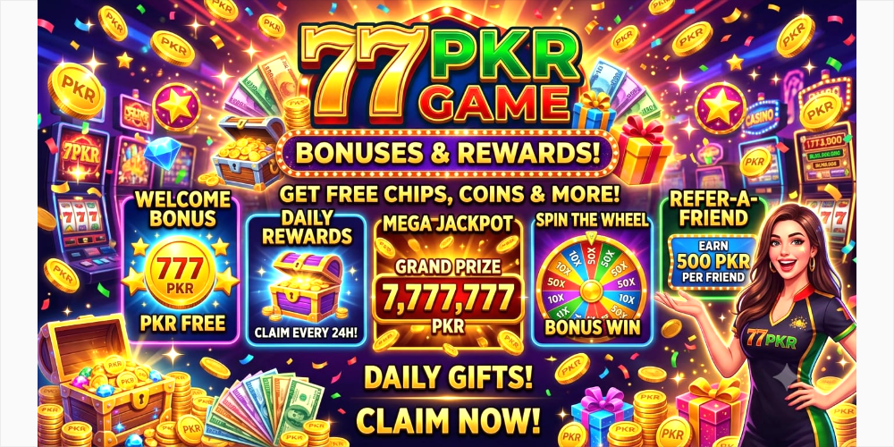 77PKR is a vibrant online slots game promotional banner titled "LUCKY STREAK ONLINE
