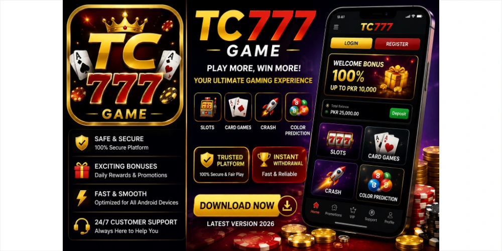 TC777 Game home screen showing Android interface bonuses and gaming features