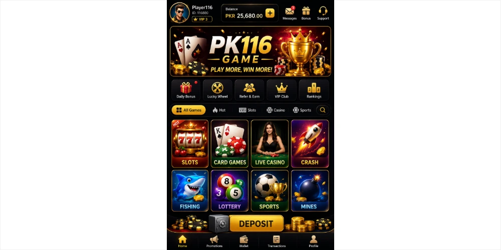 PK116 Game mobile home screen interface