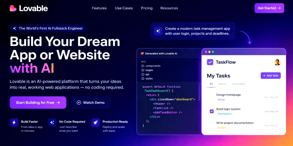 Lovable AI fullstack engineer building websites and web applications with AI