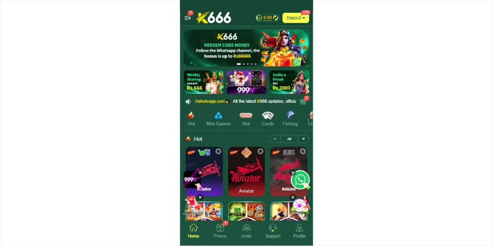 K666 Game app home screen screenshot