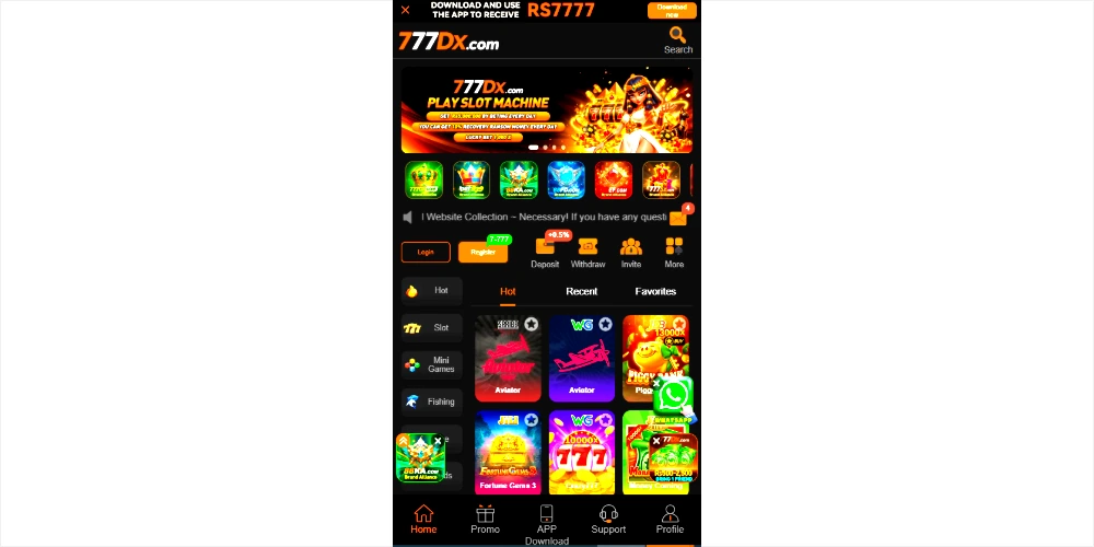 777DX Game app interface for Android
