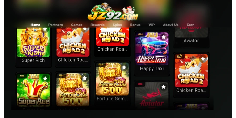 JZ92 game home screen interface