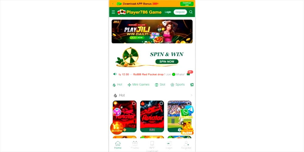 PLAYER786 Game app interface for Android