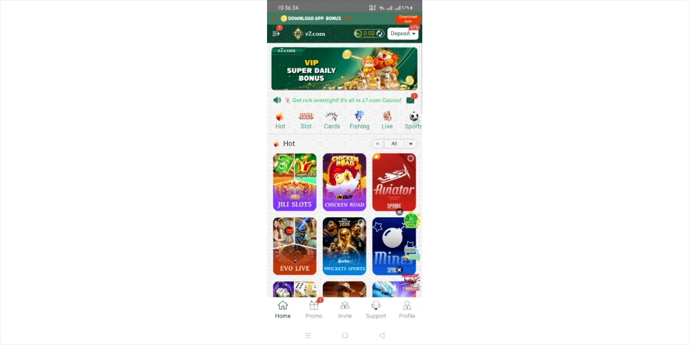 Z7 betting app Download and Z7 Game online gaming homescreen